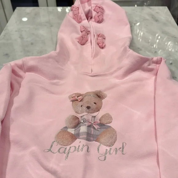Lapin House European designer size 8 adorable teddy legging & hooded sweatshirt